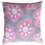 Grey Pink Frill Flower Cushion