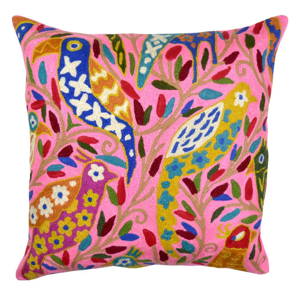 Pink Chirping Birds Cushion - Eliza Piro